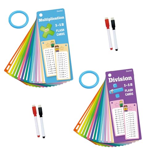 30 Stück 1x1 Lernkarten, Einmaleins Spiel mit 4 Löschbaren Stiften und 2 Ringe, Mathe Karten für Kinder für Schule, Zuhause (Multiplikation und Division, M) von TFSYLISA