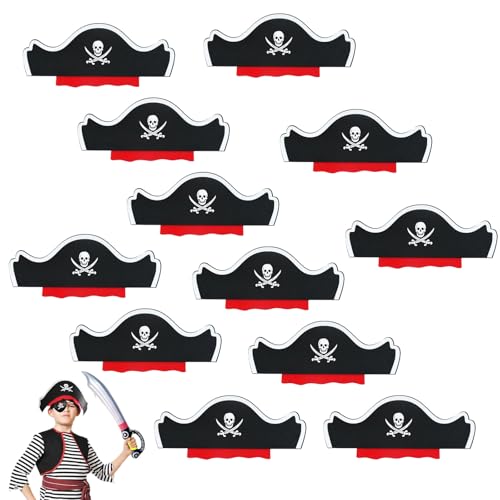 TFSYLISA 12 Stück Piratenhut für Kinder, Filz Schädel Piraten Hut, Piratenhüte, Piraten Zubehör Set für Geburtstag, Piratenparty, Maskerade, Halloween, Rollenspiele TFSYLISA 12 Stück Piratenhut für Kinder, Filz Schädel Piraten Hut, Piratenhüte, Piraten Zubehör Set für Geburtstag, Piratenparty, Maskerade, Halloween, Rollenspiele von TFSYLISA