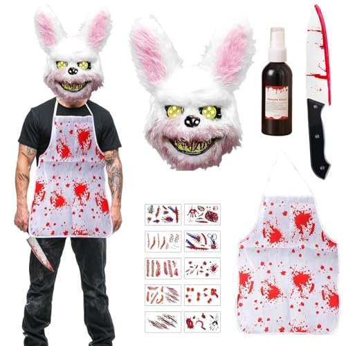 TFSZE Bloody Bunny Maske,Gruselige Halloween Maske für Erwachsene Kinder,Halloween Maske Horror Hasenmaske,Schürze geliefert Kunstblut,Machete, für Halloween Kostüm Karnevalsparty Cosplay Maskerade TFSZE Bloody Bunny Maske,Gruselige Halloween Maske für Erwachsene Kinder,Halloween Maske Horror Hasenmaske,Schürze geliefert Kunstblut,Machete, für Halloween Kostüm Karnevalsparty Cosplay Maskerade von TFSZE