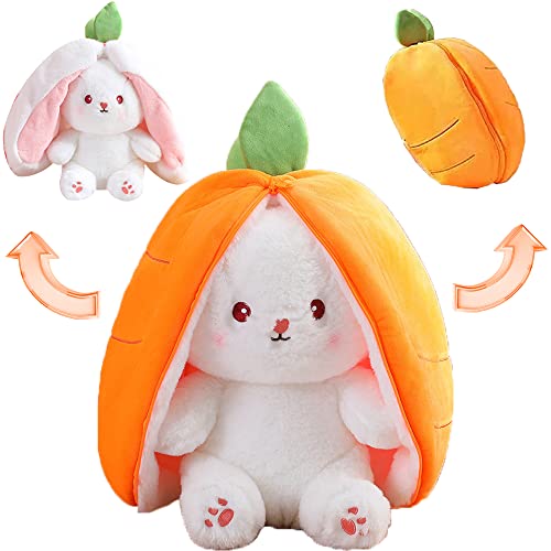 TFSeven Hasen Verstecken, Gefülltes Kaninchen mit Karotten und Erdbeeren, Floppy Ear Weiches Plüsch-Kaninchen-Spielzeug, Neugeborenen-Dusche-Geschenk für Mädchen, Säuglingsversteckspiel (Carrot 20cm) von TFSeven