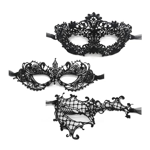 TFTSR Maskerade-Masken für Damen, Paare, Herren, Karnevalsmaske, Mädchen, schwarz-goldenes Spitzenkostüm, venezianisches Partykleid für Erwachsene von TFTSR