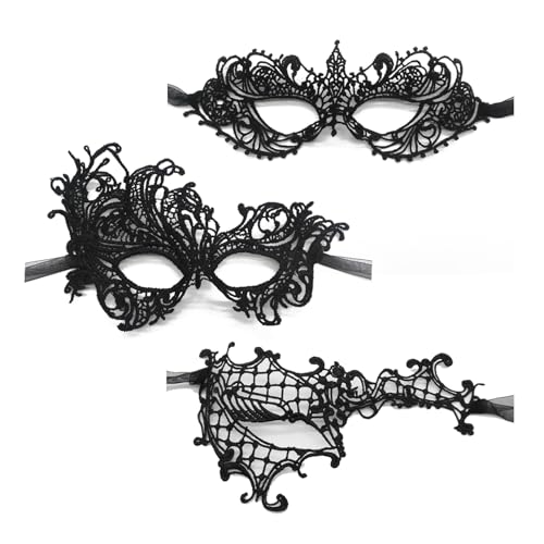 TFTSR Maskerade-Masken für Damen, Paare, Herren, Karnevalsmaske, Mädchen, schwarz-goldenes Spitzenkostüm, venezianisches Partykleid für Erwachsene von TFTSR