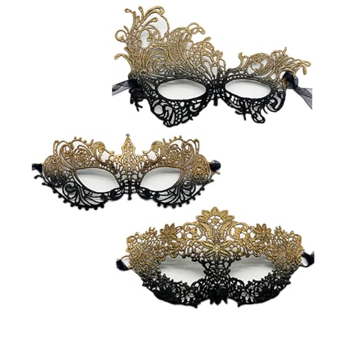 TFTSR Maskerade-Masken für Damen, Paare, Herren, Karnevalsmaske, Mädchen, schwarz-goldenes Spitzenkostüm, venezianisches Partykleid für Erwachsene von TFTSR