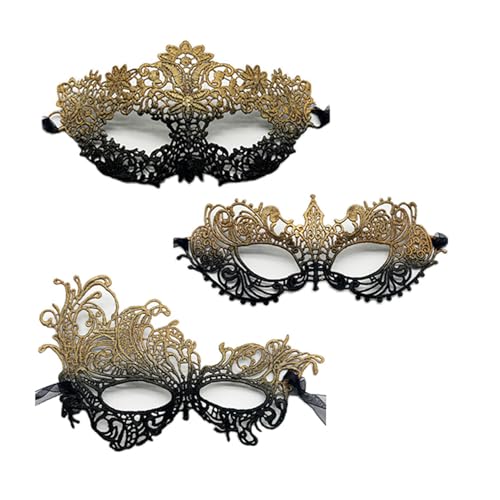 TFTSR Maskerade-Masken für Damen, Paare, Herren, Karnevalsmaske, Mädchen, schwarz-goldenes Spitzenkostüm, venezianisches Partykleid für Erwachsene von TFTSR