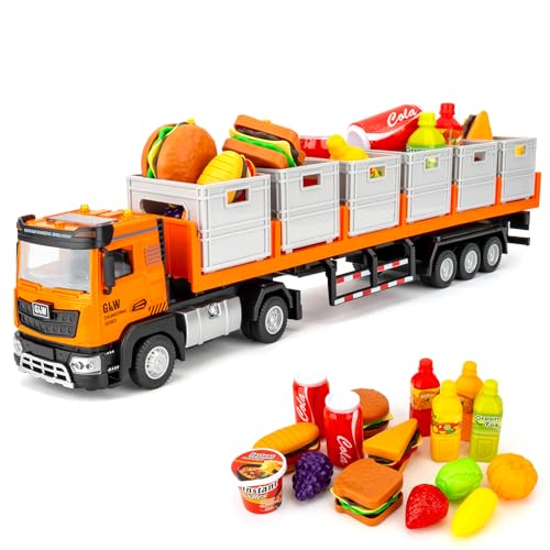 1/40 Extra große Legierung Transport Fahrzeug Lkw Spielzeug Autos, Ziehen Sie zurück Container Modell Fahrzeug mit Geräuschen und Lichtern Fahrzeuge für Kinder 3+ Jahre alt Geburtstagsgeschenk von TGRCM-CZ