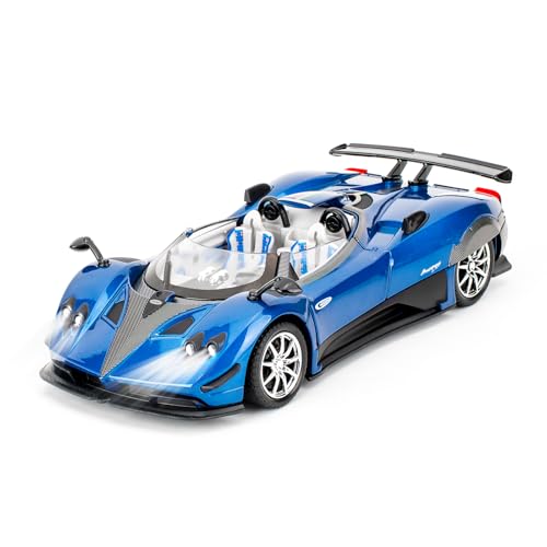 TGRCM-CZ 1/24 Pagani Zonda HP Barchetta Modellauto, Zinklegierung Zurückziehen Fahrzeuge Modellauto mit Klang und Licht für Sammler & Kinder 3 Jahre alt Geburtstagsgeschenk (Blau) von TGRCM-CZ