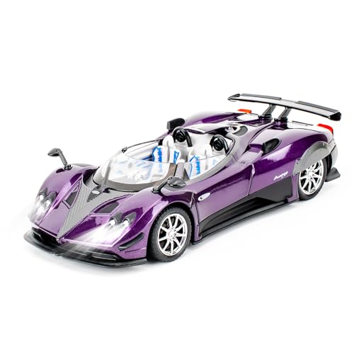 TGRCM-CZ 1/24 Pagani Zonda HP Barchetta Modellauto, Zinklegierung Zurückziehen Fahrzeuge Modellauto mit Klang und Licht für Sammler & Kinder 3 Jahre alt Geburtstagsgeschenk (Lila) von TGRCM-CZ