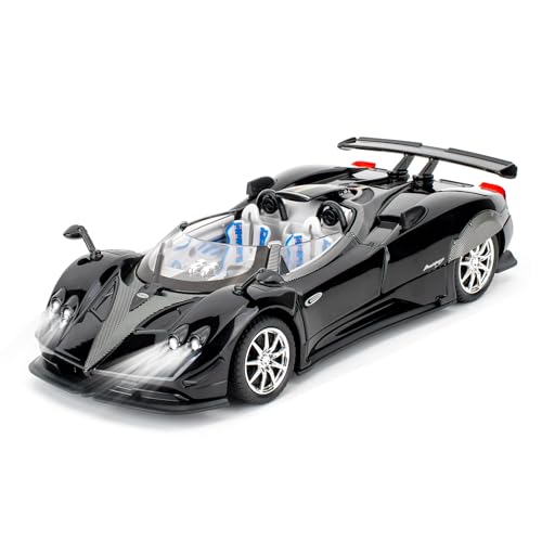 TGRCM-CZ 1/24 Pagani Zonda HP Barchetta Modellauto, Zinklegierung Zurückziehen Fahrzeuge Modellauto mit Klang und Licht für Sammler & Kinder 3 Jahre alt Geburtstagsgeschenk (Schwarz) von TGRCM-CZ