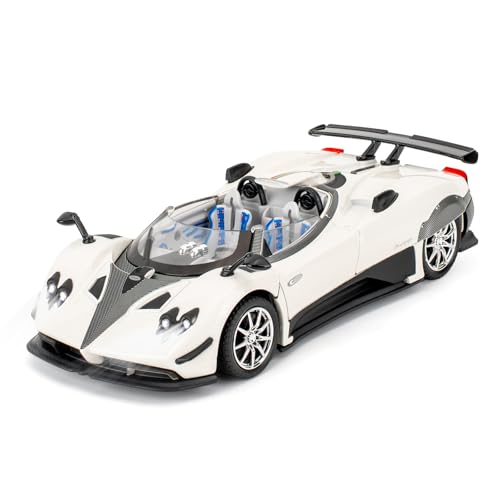 TGRCM-CZ 1/24 Pagani Zonda HP Barchetta Modellauto, Zinklegierung Zurückziehen Fahrzeuge Modellauto mit Klang und Licht für Sammler & Kinder 3 Jahre alt Geburtstagsgeschenk (Weiß) von TGRCM-CZ