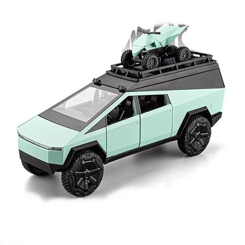 TGRCM-CZ 1/32 Tesla Cybertruck Elektro-Pick-Up-Modellauto Camping Wohnmobil mit Motorrad, Zinklegierung, Rückziehfahrzeuge, Modellauto mit Sound und Licht, für Kinder ab 3 Jahren, Geburtstagsgeschenk von TGRCM-CZ