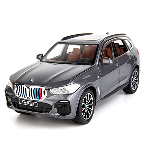TGRCM-CZ 1:24 BMW X5 SUV Modellauto-Spielzeug, Zinklegierung, Spielzeugauto mit Sound und Licht für Kinder, Jungen, Mädchen, Geschenk (grau) von TGRCM-CZ