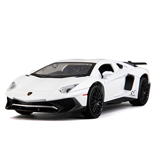 TGRCM-CZ Kompatibel für 1:32 Lamborghini LP750 Modell Rückzug Auto Spielzeug Auto mit Sound und Licht für Kinder Jungen Mädchen, Metallkörper, Tür geöffnet, weiß von TGRCM-CZ