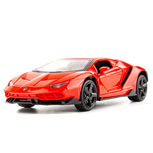 TGRCM-CZ Kompatibel für 1:32 Lamborghini LP770 Modell Pull Back Auto Spielzeugauto mit Sound und Licht für Kinder Junge Mädchen, Metallkörper, Tür geöffnet, rot von TGRCM-CZ