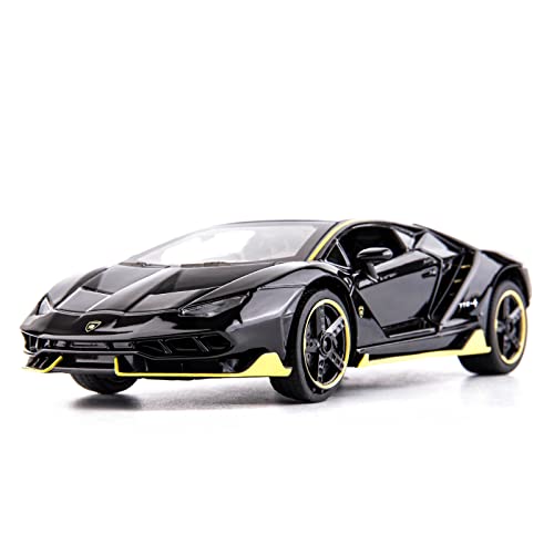 TGRCM-CZ Kompatibel für 1:32 Lamborghini LP770 Modell Rückzug Auto Spielzeug Auto mit Sound und Licht für Kinder Junge Mädchen, Metallkörper, Tür geöffnet, schwarz von TGRCM-CZ