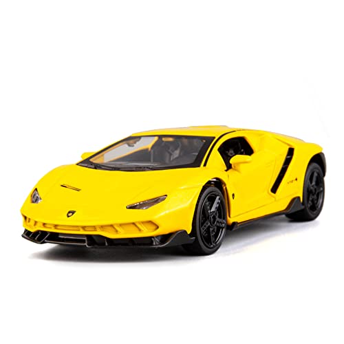 TGRCM-CZ Kompatibel mit 1:32 Lamborghini LP770 Modell-Rückziehauto, Spielzeugauto mit Sound und Licht für Kinder, Jungen, Mädchen, Metallkörper, Tür geöffnet, Gelb von TGRCM-CZ