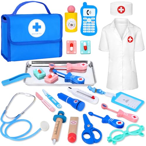 TGTT Arztkoffer Kinder Holz, Kinderspielzeug ab 3 Jahre, Doktorkoffer Kinder mit Echtem Stethoskop, Thermometer, Spritze, Arzttasche und Arztkittel, Geschenk für Kinder Spielzeug ab 2 3 4 5 Jahren TGTT Arztkoffer Kinder Holz, Kinderspielzeug ab 3 Jahre, Doktorkoffer Kinder mit Echtem Stethoskop, Thermometer, Spritze, Arzttasche und Arztkittel, Geschenk für Kinder Spielzeug ab 2 3 4 5 Jahren von TGTT