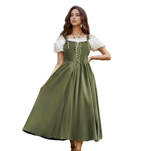 Damenkleid, mittelgroßes Renaissance-Kleid, viktorianisches Kostüm, Spaghettiträger-Kleid mit Korsett, verstellbare Schultergurte, ärmelloses Cottagecore-Kleid für LARP-Kostüme, Mottoparty (Hellgrün Damenkleid, mittelgroßes Renaissance-Kleid, viktorianisches Kostüm, Spaghettiträger-Kleid mit Korsett, verstellbare Schultergurte, ärmelloses Cottagecore-Kleid für LARP-Kostüme, Mottoparty (Hellgrün von TGUVGRHH