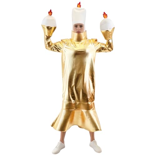 TGUVGRHH 3-teiliges Teetassenkostüm für Erwachsene, Teekannenkostüm, Kerzenschein, Kostüm für Halloween, Karneval, Party (Kerzenlicht, Einheitsgröße) von TGUVGRHH