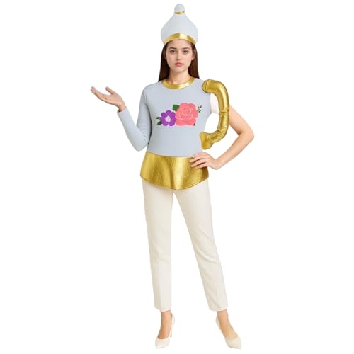 TGUVGRHH 3-teiliges Teetassenkostüm für Erwachsene, Teekannenkostüm, Kerzenschein, Verkleidung für Halloween, Karneval, Party (Teekanne, Einheitsgröße) von TGUVGRHH