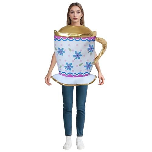 TGUVGRHH 3-teiliges Teetassenkostüm für Erwachsene, Teekannenkostüm, Kerzenschein, Verkleidung für Halloween, Karneval, Party (Teetasse, Einheitsgröße) von TGUVGRHH