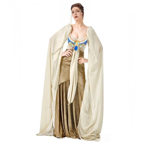 TGUVGRHH Ägyptische Königin Kostüm Damen, Ägyptische Prinzessin bodenlanges Faschingskostüm mit Kopfbedeckung, Halloween-Kostüme für Erwachsene für Halloween-Party (Gold, L) von TGUVGRHH