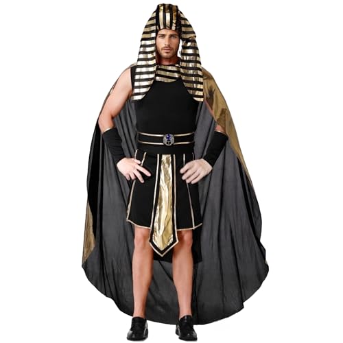 TGUVGRHH Ägyptisches Halloween-Kostüm, ägyptisches Damenkostüm, Kleid mit ägyptischer Kopfbedeckung, alte Ägypter, Cosplay-Kleider für Halloween, Karneval, Make-up-Ball (Herren, Schwarz + Gold, Größe TGUVGRHH Ägyptisches Halloween-Kostüm, ägyptisches Damenkostüm, Kleid mit ägyptischer Kopfbedeckung, alte Ägypter, Cosplay-Kleider für Halloween, Karneval, Make-up-Ball (Herren, Schwarz + Gold, Größe von TGUVGRHH