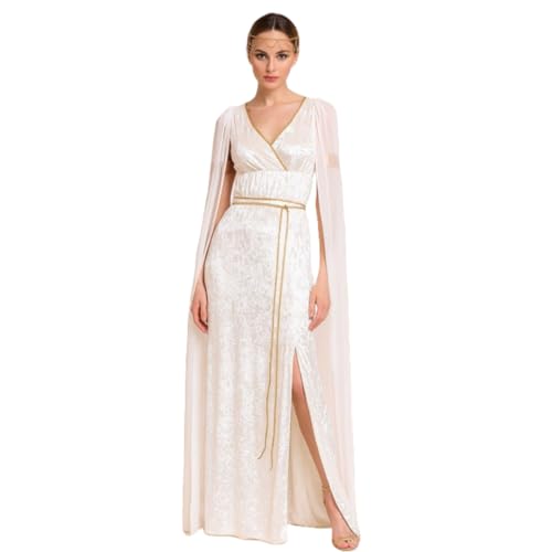 TGUVGRHH Antikes griechisches Kostüm Kleid mit Umhang, Geek Römisches Kostüm Damen, weißes Maxikleid für Halloween (Weiß, M) von TGUVGRHH