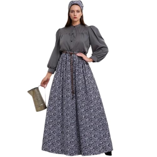 TGUVGRHH Colonial Prairie Kleid, Floral Prairie Viktorianisches Dienstmädchenkleid, Blumenrock-Anzug-Set für Halloween (Floral, M) von TGUVGRHH