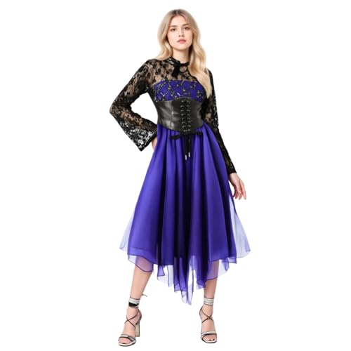TGUVGRHH Goth Kleid mit Spitze Langarm Mittelalter Renaissance Gothic Korsett Kleid Fasching Erwachsene Frauen für Halloween Karneval Paty (8, XXL) von TGUVGRHH