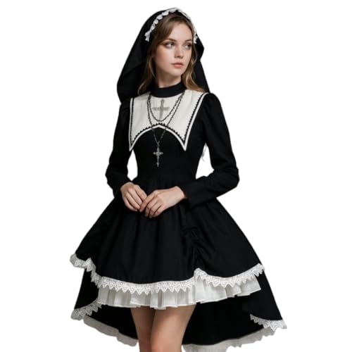 TGUVGRHH Goth Nonne Lolita Kleid, Gothic Französisches Dienstmädchenkleid, Rüschen, Steampunk-Kleider für Halloween, Weiß und Schwarz, Größe S TGUVGRHH Goth Nonne Lolita Kleid, Gothic Französisches Dienstmädchenkleid, Rüschen, Steampunk-Kleider für Halloween, Weiß und Schwarz, Größe S von TGUVGRHH