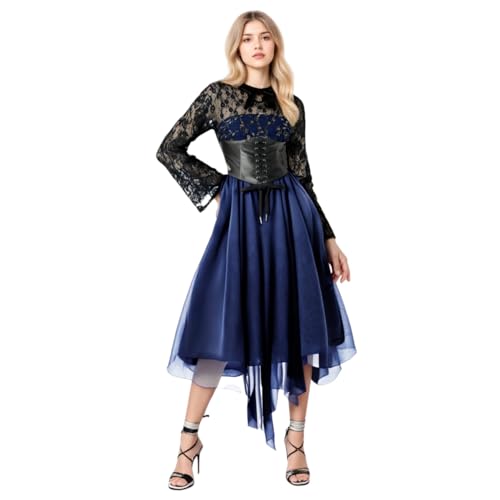 TGUVGRHH Gothic Kleid mit Spitze Langarm Mittelalter Renaissance Gothic Korsett Kleid Fasching Erwachsene Frauen für Halloween Karneval Paty (1, XXL) von TGUVGRHH