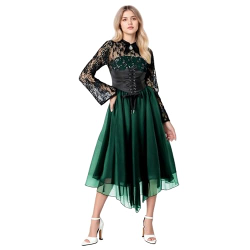 TGUVGRHH Gothic Kleid mit Spitze Langarm Mittelalter Renaissance Gothic Korsett Kleid Fasching Erwachsene Frauen für Halloween Karneval Paty (6, M) von TGUVGRHH