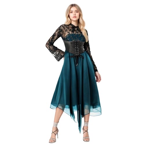 TGUVGRHH Gothic Kleid mit Spitze Langarm Mittelalter Renaissance Gothic Korsettkleid Fasching Erwachsene Frauen für Halloween Karneval Paty (7, S) von TGUVGRHH