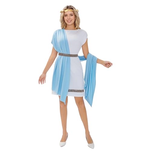 TGUVGRHH Griechisches Göttin-Kostüm mit Lorbeerkrone, antiker griechischer Gotteskostüm, Umhang, einteiliger Umhang, Griechenland-Outfit, Kostüme für LARP, Halloween, Mottoparty (blau + weiß, M) TGUVGRHH Griechisches Göttin-Kostüm mit Lorbeerkrone, antiker griechischer Gotteskostüm, Umhang, einteiliger Umhang, Griechenland-Outfit, Kostüme für LARP, Halloween, Mottoparty (blau + weiß, M) von TGUVGRHH