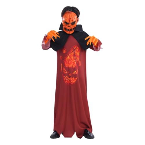 TGUVGRHH Gruseliges Kürbis Kostüm Robe mit Kürbismaske, Horror Halloween Kostüm Fancy Robe für Halloween (Kürbis, 130) von TGUVGRHH