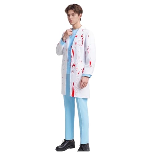 TGUVGRHH Halloween Doktor Kostüm, Gruseliges Horror Krankenschwester Kostüme Blutiges Outfit Komplettes Set Erwachsene für Party Karneval (Weiß, M) von TGUVGRHH