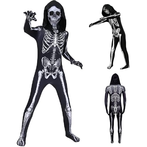 TGUVGRHH Halloween-Skelett-Kostüm mit Totenkopf-Maske, Skelett-Body, Einteiler, ausgefallener Halloween-Overall für Halloween-Party, Make-up-Ball (Schwarz + Weiß, M) von TGUVGRHH