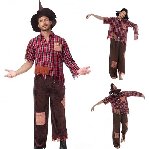 TGUVGRHH Halloween-Vogelscheuchen-Kostüm mit Vogelscheuchen-Hut, ausgefallenes Halloween-Kostüm, Strohkleid-Set mit aufgesetzter Tasche, Vogelscheuchen-Zubehör für Make-up-Ball, Karneval (Herrenkostüm TGUVGRHH Halloween-Vogelscheuchen-Kostüm mit Vogelscheuchen-Hut, ausgefallenes Halloween-Kostüm, Strohkleid-Set mit aufgesetzter Tasche, Vogelscheuchen-Zubehör für Make-up-Ball, Karneval (Herrenkostüm von TGUVGRHH