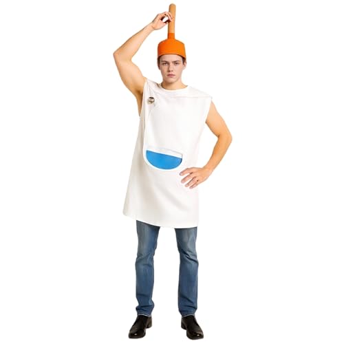 TGUVGRHH Herren-Toilettenkostüm, lustiges Halloween-Toiletten-Kostüm, Badezimmer-Kostüm-Set mit WC, Kolbenhut für Halloween, Karneval, Party (Weiß, Einheitsgröße) von TGUVGRHH