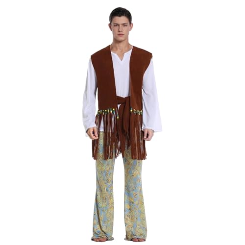 TGUVGRHH Hippie-Kostüm für Erwachsene, 60er-70er-Jahre, Hippie-Westen-Outfit, Fransenweste, Kostüm-Set mit Kopfschmuck für Halloween, Karneval, Party, Herren, Größe M TGUVGRHH Hippie-Kostüm für Erwachsene, 60er-70er-Jahre, Hippie-Westen-Outfit, Fransenweste, Kostüm-Set mit Kopfschmuck für Halloween, Karneval, Party, Herren, Größe M von TGUVGRHH