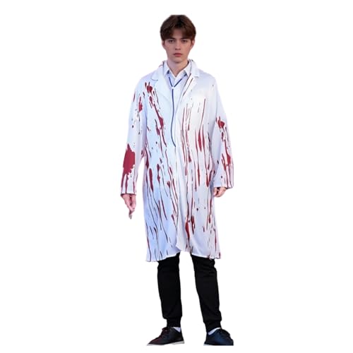 TGUVGRHH Horror Krankenschwester Kostüm, Blutige Krankenschwester Arzt Outfit Faschingskostüm mit Kopfbedeckung & Maske, gruselige Halloween-Kostüme Erwachsene für Party (Herren, L) von TGUVGRHH