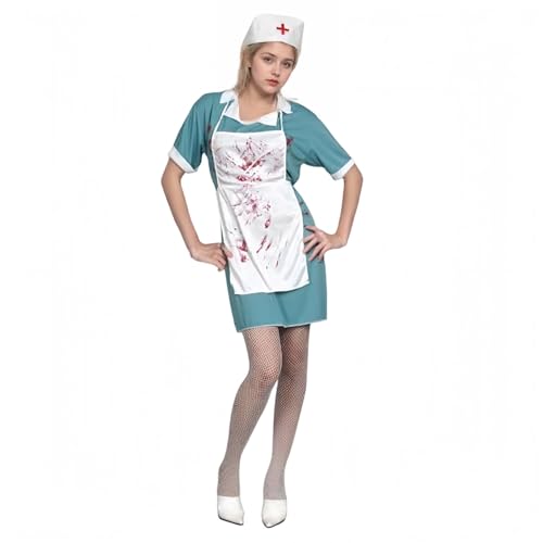 TGUVGRHH Krankenschwester Halloween Kostüm, Gruseliges Krankenschwester Outfit Verkleidung Kostüm mit Hut Halloween Kostüme für Party Karneval (Damen, XL) von TGUVGRHH