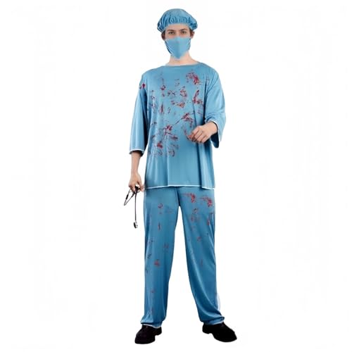TGUVGRHH Krankenschwester Halloween Kostüm Gruselige Krankenschwester Outfit Verkleidung mit Hut Halloween Kostüme für Party Karneval (Herren, M) von TGUVGRHH
