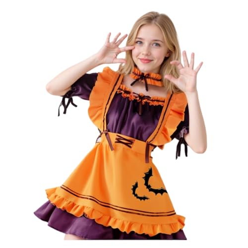 TGUVGRHH Kürbis-Dienstmädchenkostüm, Halloween-Kürbis, französische Dienstmädchen-Oufit mit Choker, Halloween-Kostüme, Frauenkostüm, Erwachsenenkostüm, für Party, Kanivalalparty, Gelb, XXL TGUVGRHH Kürbis-Dienstmädchenkostüm, Halloween-Kürbis, französische Dienstmädchen-Oufit mit Choker, Halloween-Kostüme, Frauenkostüm, Erwachsenenkostüm, für Party, Kanivalalparty, Gelb, XXL von TGUVGRHH