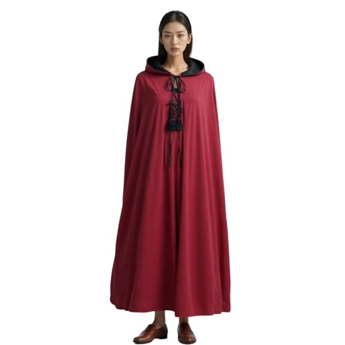 TGUVGRHH Langes Kleid mit roter Kapuze, Gothic-Spitze, Halloween-Kostüm, Outfit mit Rouge-Umhang für Halloween, Karneval, Party, Rot, Größe 5XL von TGUVGRHH