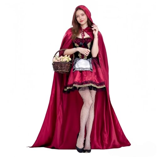 TGUVGRHH Lolita Goth Kleid mit roter Kapuze Umhang, Halloween Kostüme Erwachsene Frauen Verkleidung für Party Karneval (Rot, XL) von TGUVGRHH