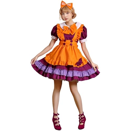 TGUVGRHH Lolita-Kürbis-Outfit für Damen, Lolita-Kostüm, Lolita-Kostüm mit Schürze und Schleife, für Halloween, Karneval, Party, Orange, Größe L von TGUVGRHH