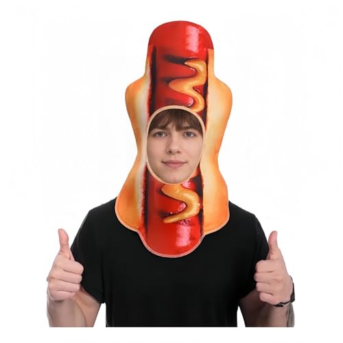 TGUVGRHH Lustige Essen Hüte, Pizza Hot Dog Kaktus Neuheit Party Hüte mit 3D Druck Silly Hat Halloween Party Kopfbedeckung Dekorationen für Karneval (Hot Dog, One Size) von TGUVGRHH