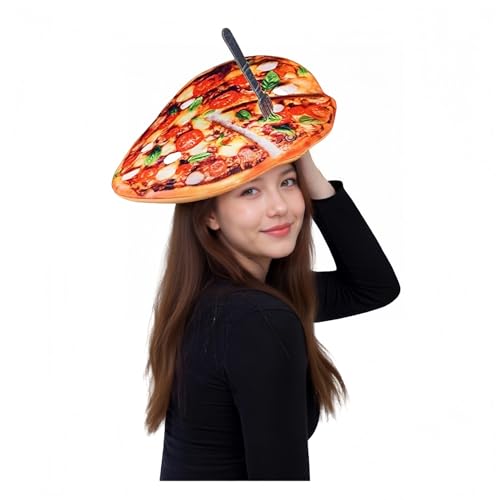 TGUVGRHH Lustige Essen Hüte, Pizza Hot Dog Kaktus Neuheit Party Hüte mit 3D Druck Silly Hat Halloween Party Kopfbedeckung Dekorationen für Karneval (Pizza, Einheitsgröße) von TGUVGRHH