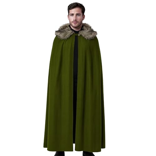 TGUVGRHH Mittelalterlicher Kunstfellumhang, Renaissance-König-Robe mit Kunstfell, Halloween-Umhang für LARP-Karnevalsparty (Grün, XL) von TGUVGRHH